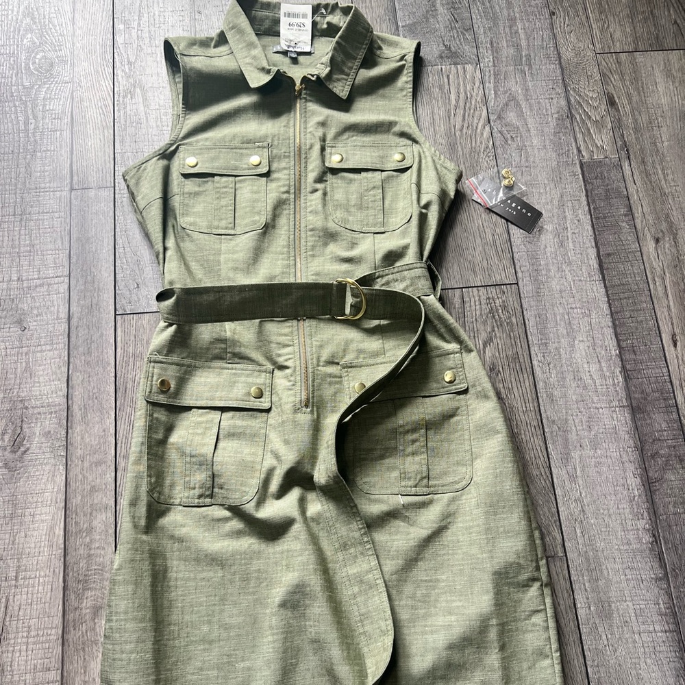 Women’s Sleeveless Shirt Dress Olive Size 12